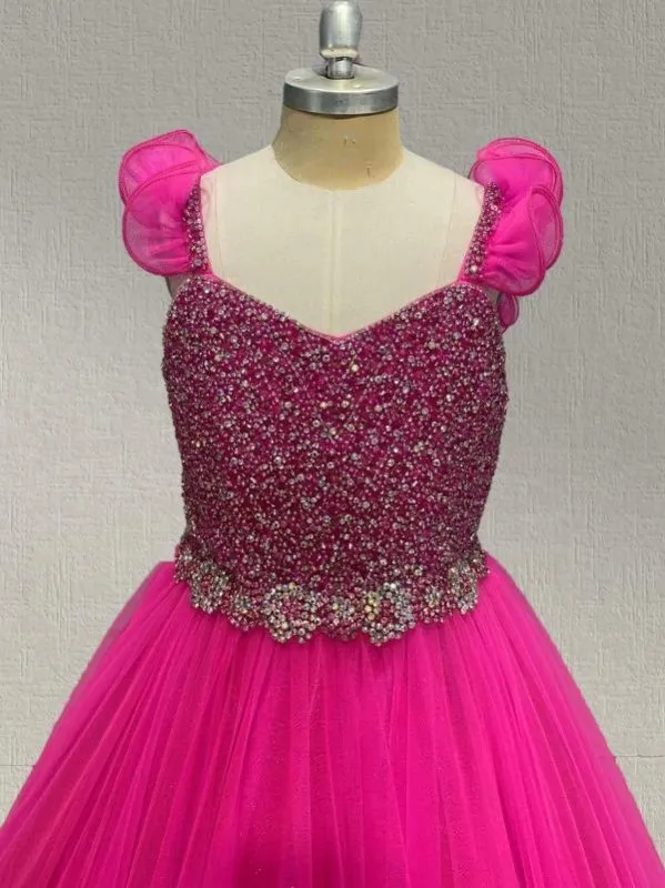 Custom Fuchsia Sparkly Pageant Gown with Applique