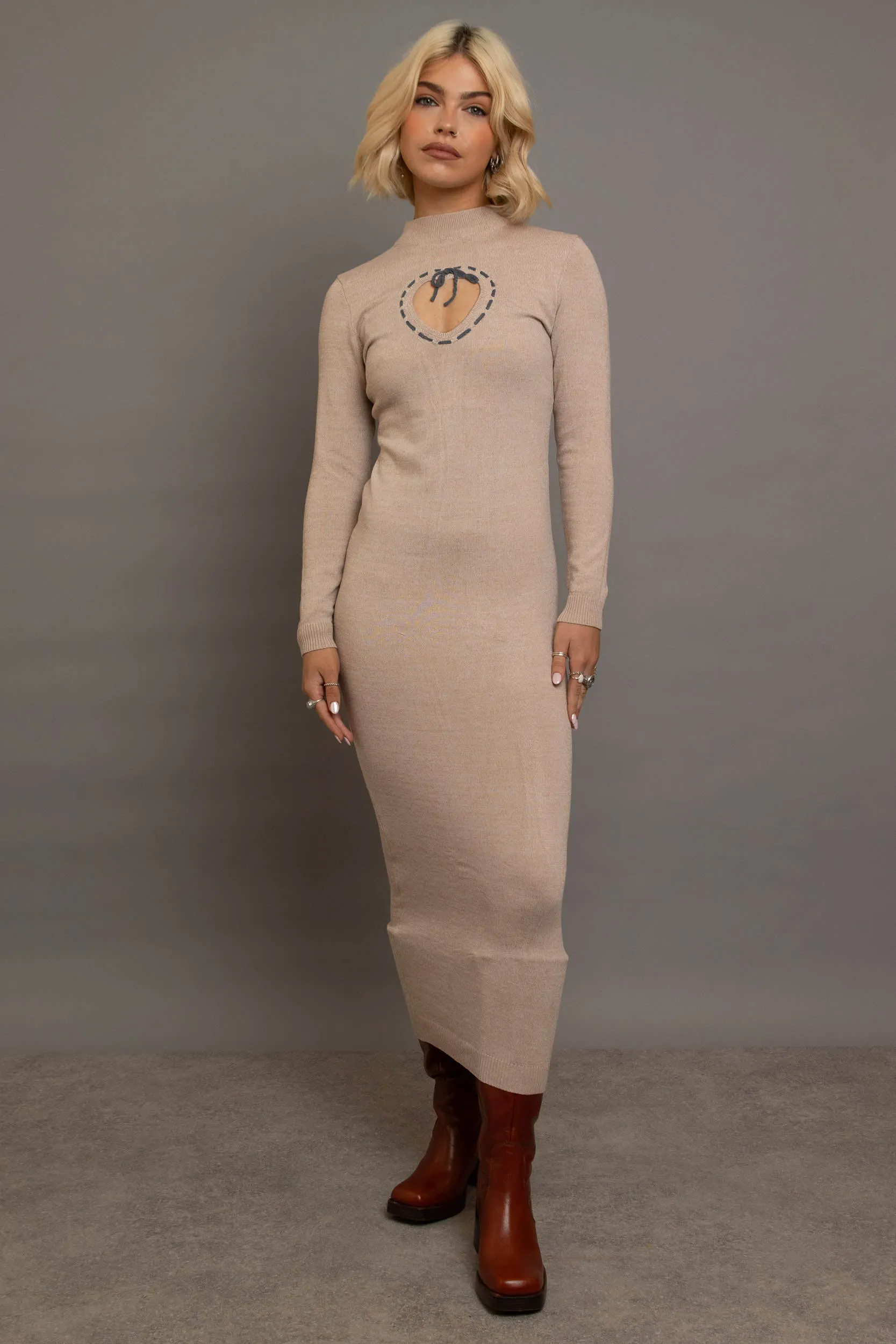 Daisy Street Cream Heart Cutout Midaxi Dress
