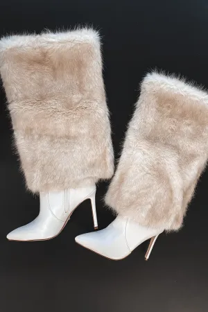 DEAL Making Cold A Statement Off White Faux Fur Stiletto Boots