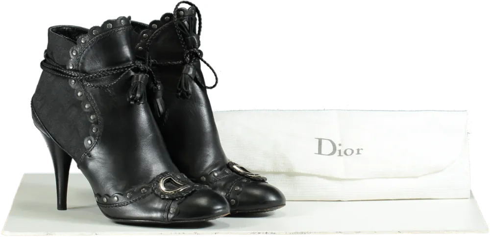 Dior Black Ankle Boots with D-Buckle Detail UK 4 EU 37