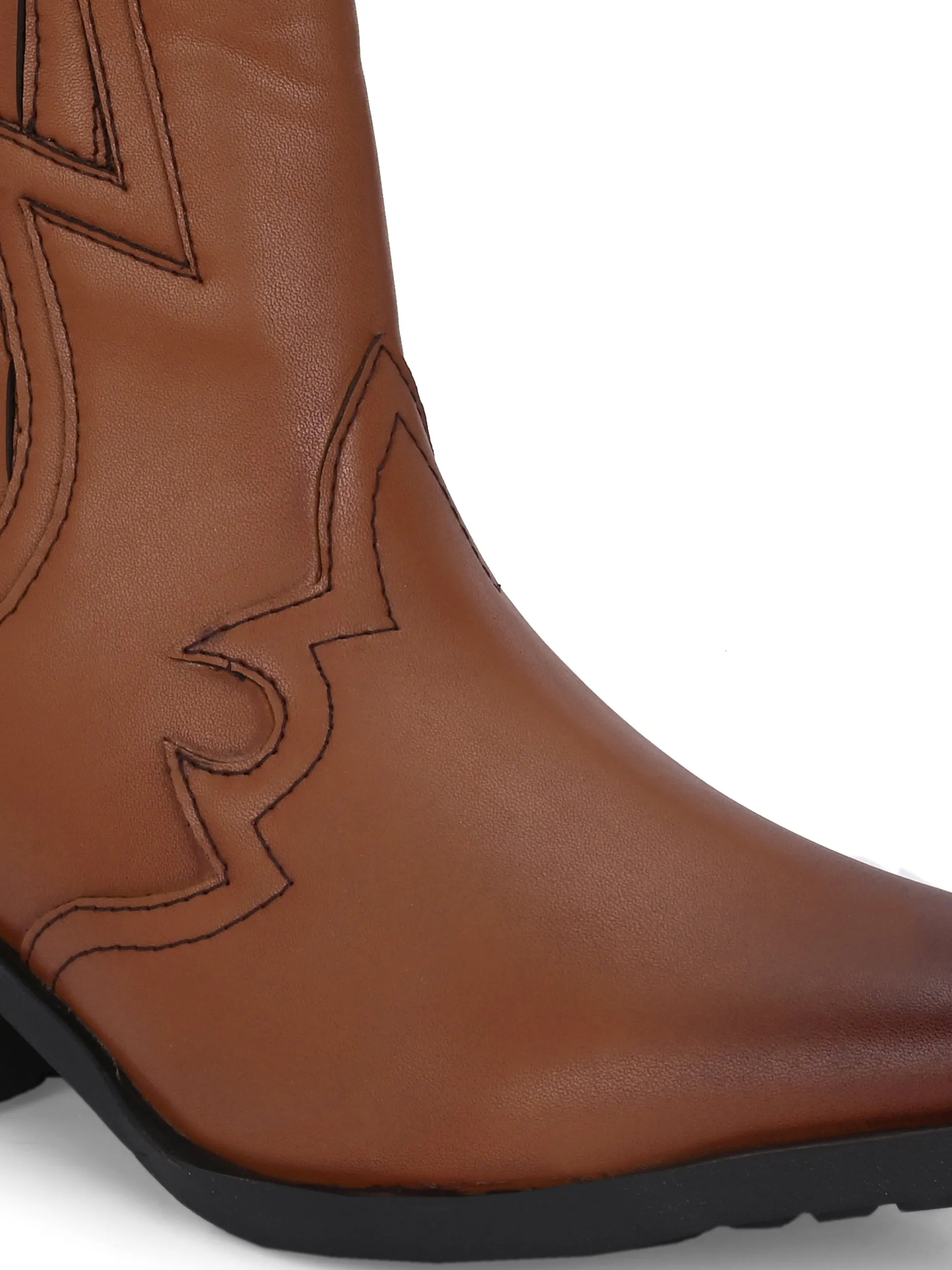 EL PASO Women Faux Leather Casual Slip On Cowboy Boots