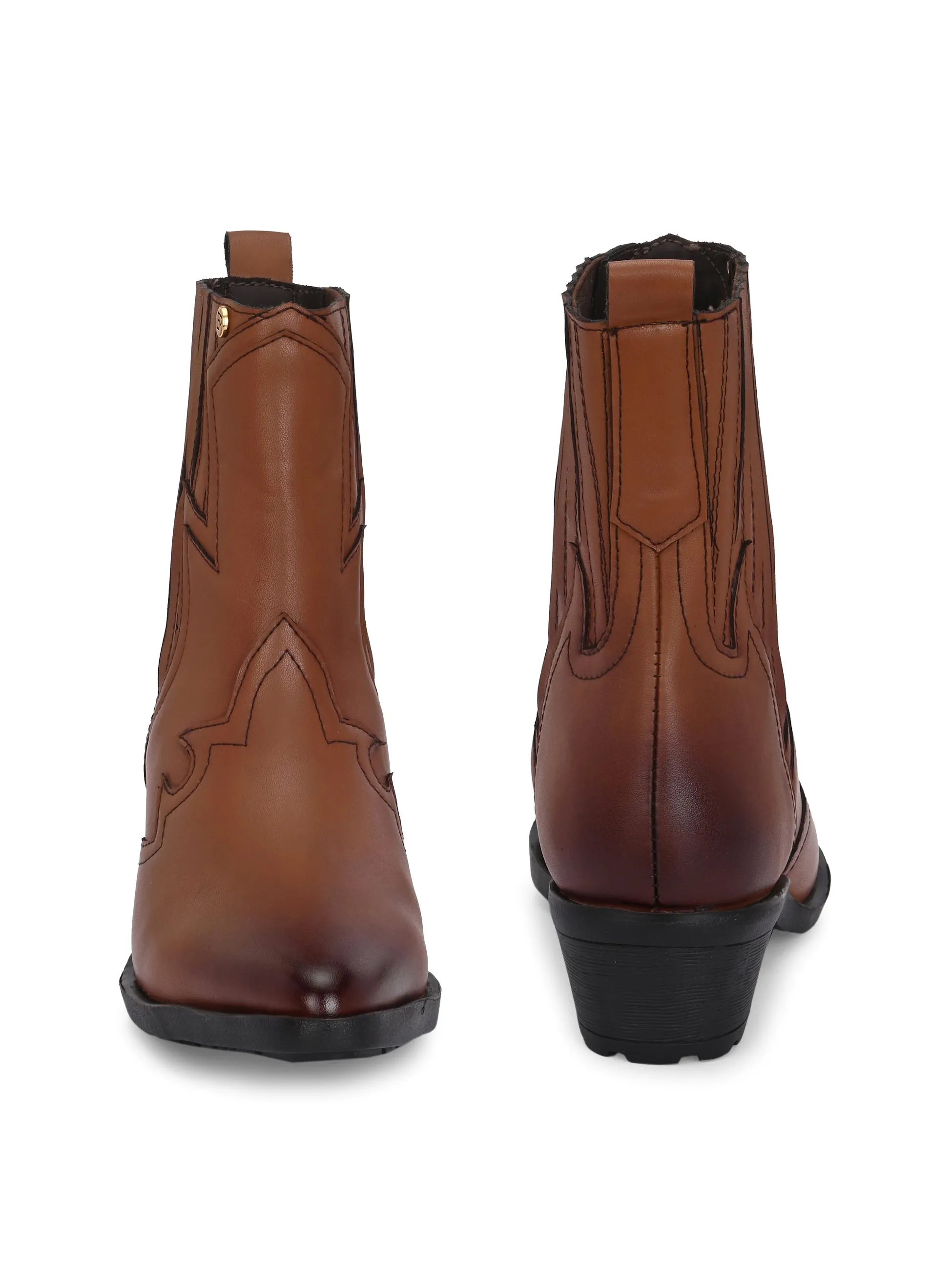 EL PASO Women Faux Leather Casual Slip On Cowboy Boots