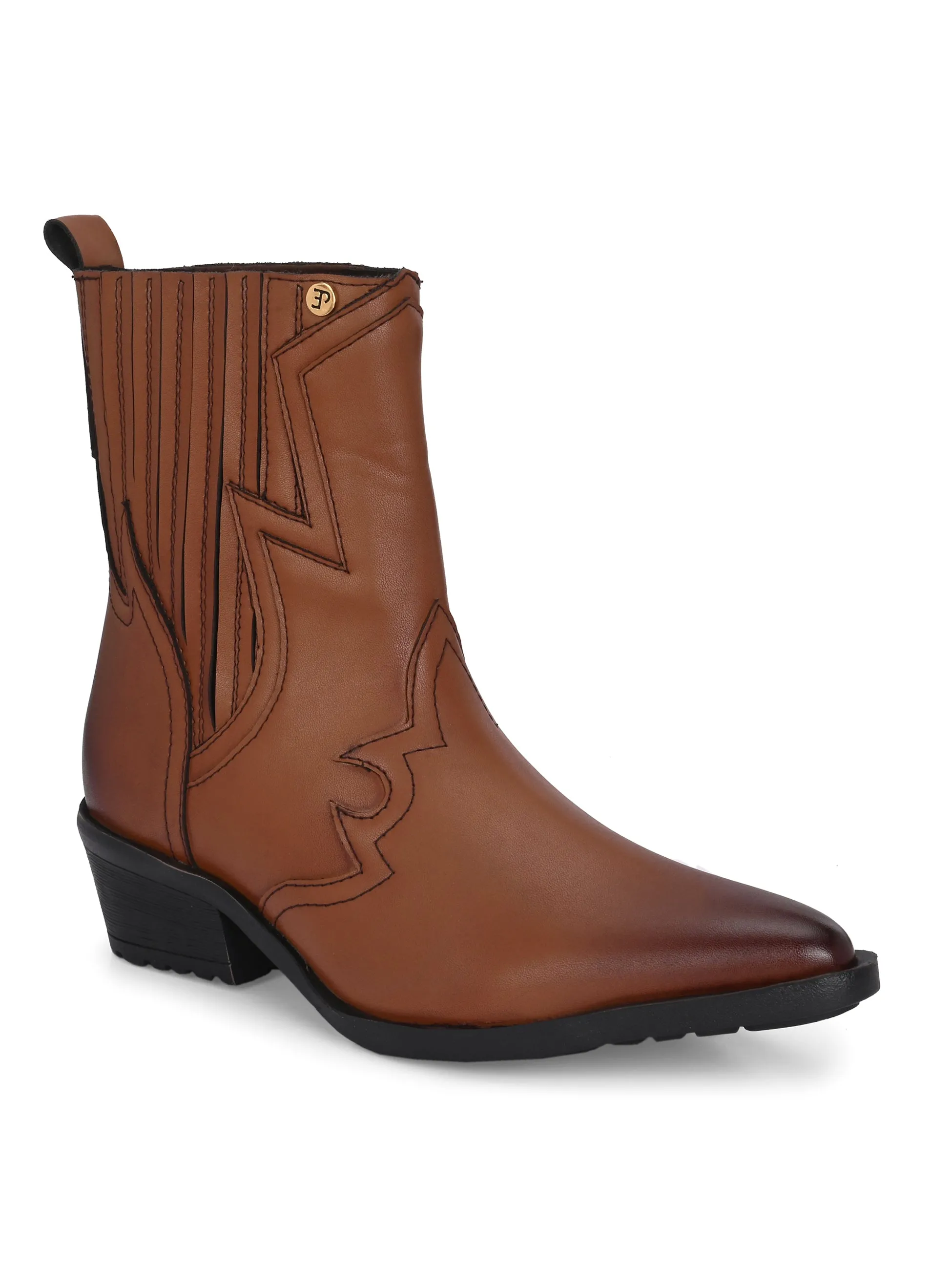 EL PASO Women Faux Leather Casual Slip On Cowboy Boots