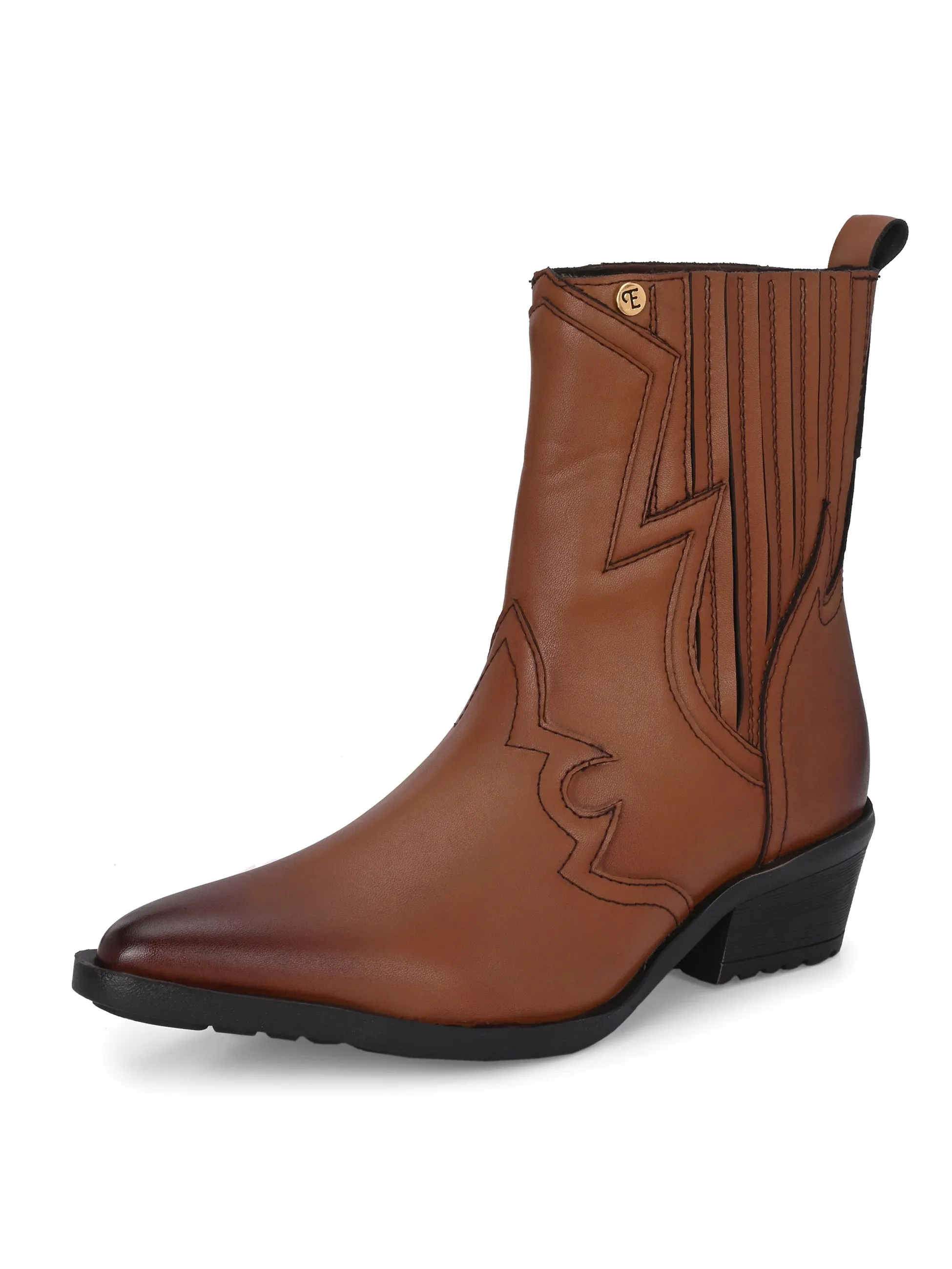 EL PASO Women Faux Leather Casual Slip On Cowboy Boots