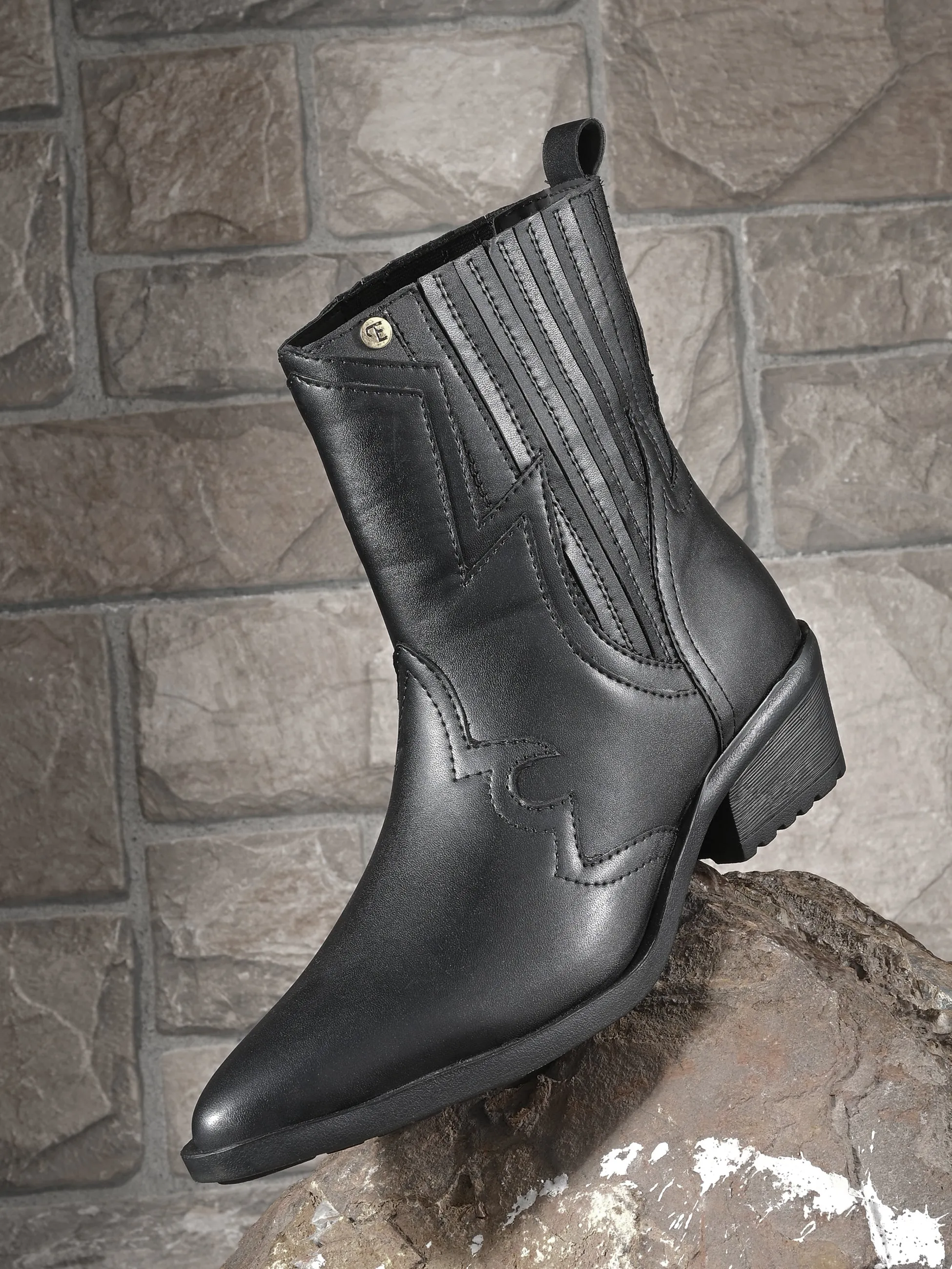 EL PASO Women Faux Leather Casual Slip On Cowboy Boots