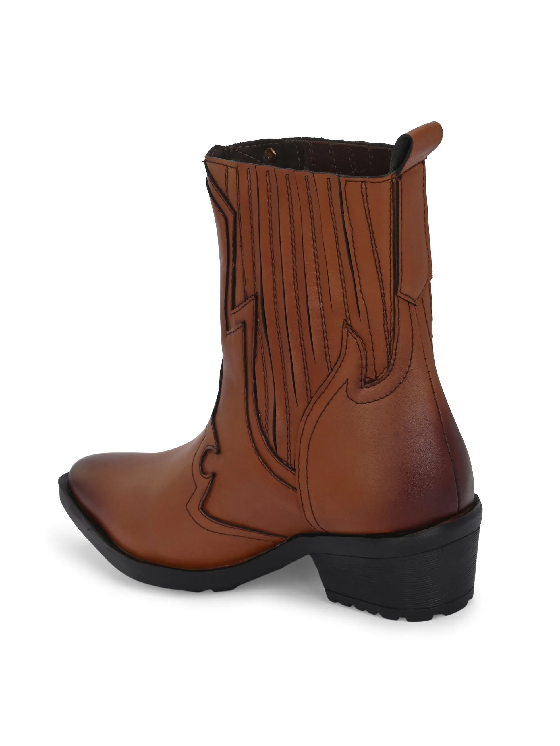 EL PASO Women Faux Leather Casual Slip On Cowboy Boots
