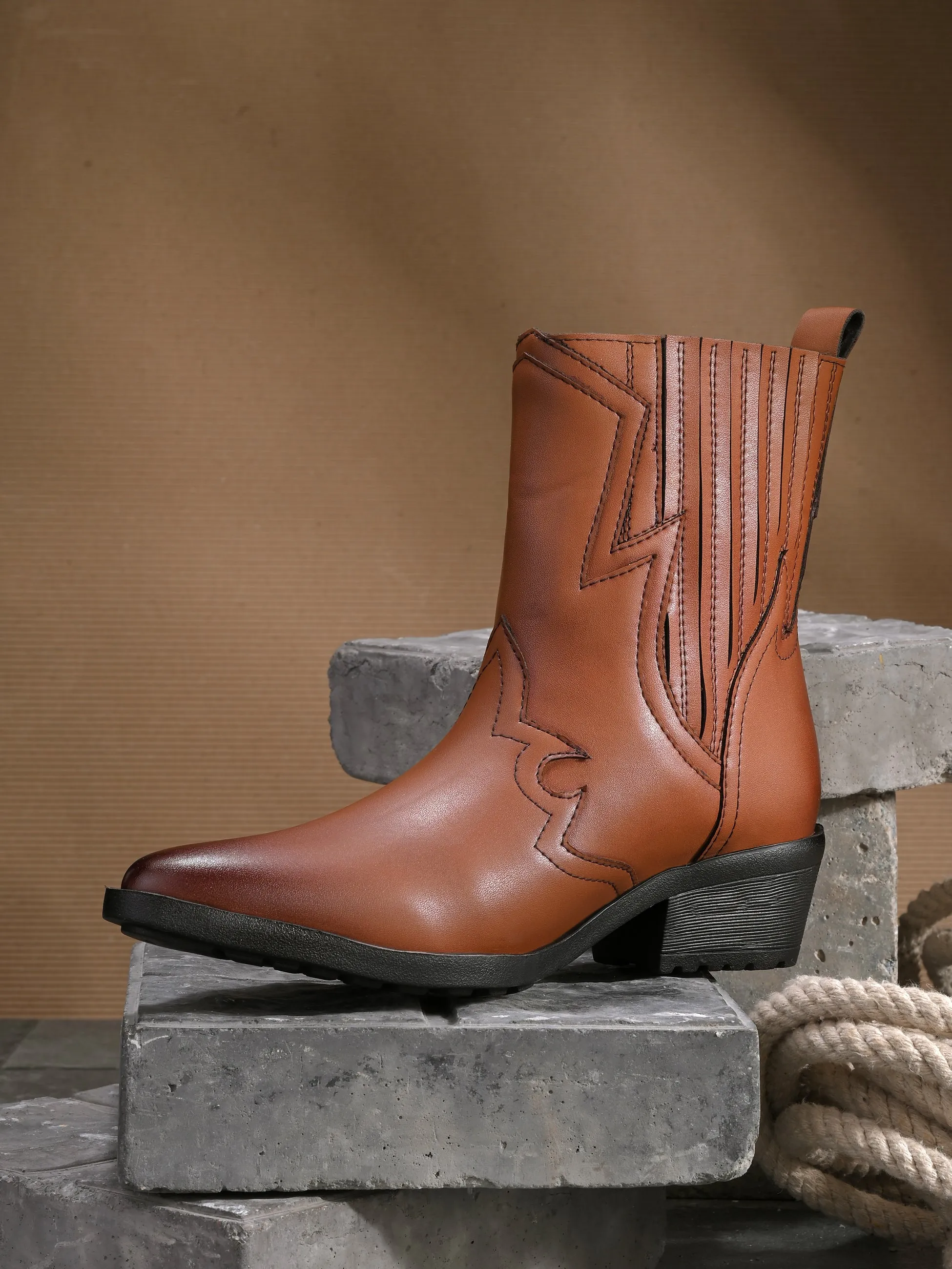 EL PASO Women Faux Leather Casual Slip On Cowboy Boots