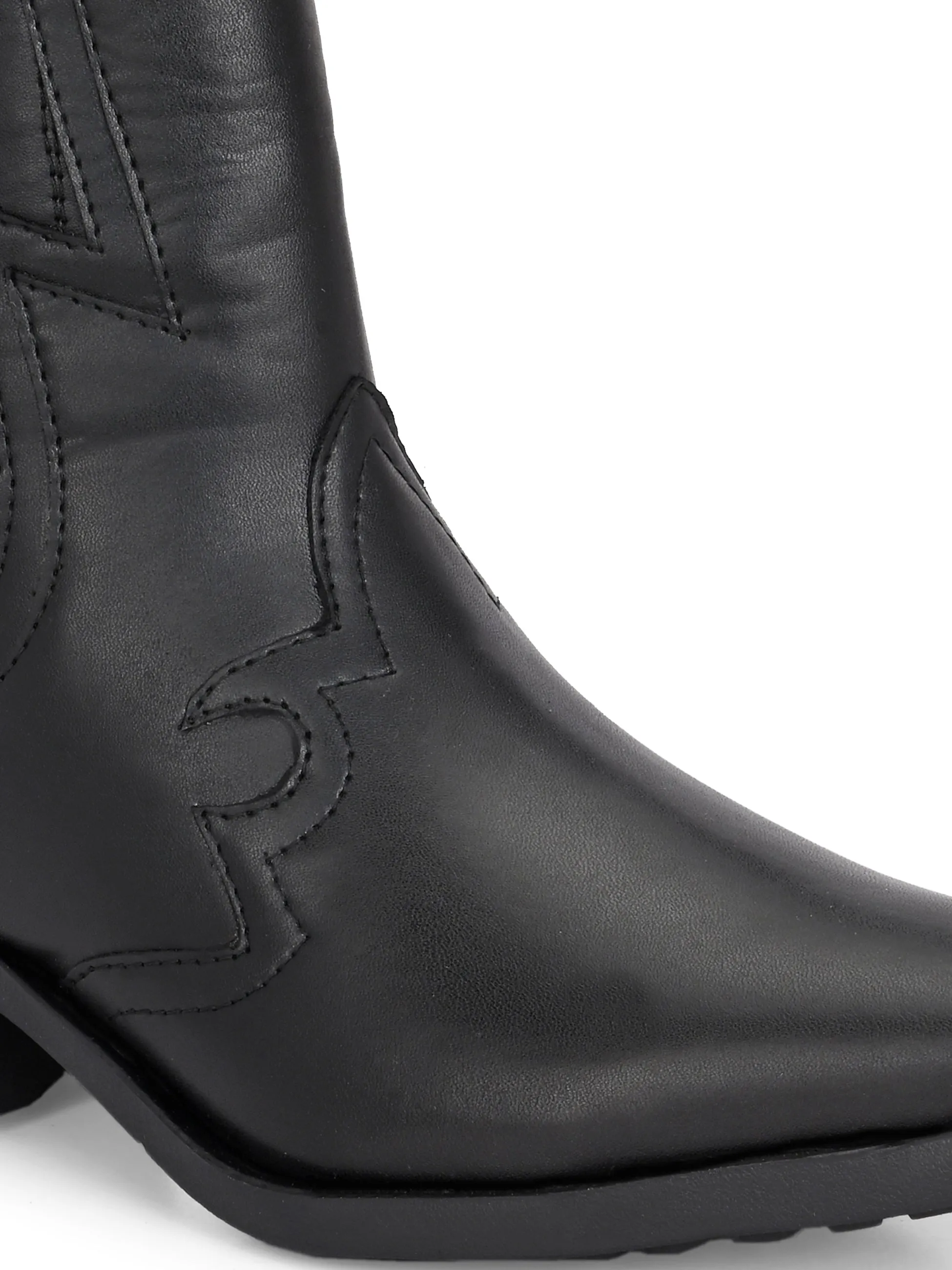 EL PASO Women Faux Leather Casual Slip On Cowboy Boots