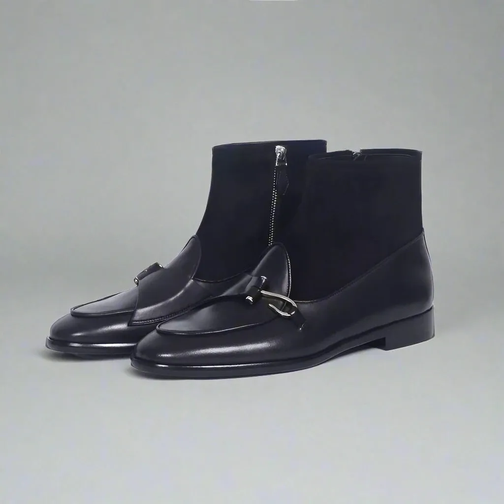 Elko Handmade Black Leather  Buckle Ankle Boots - Boots