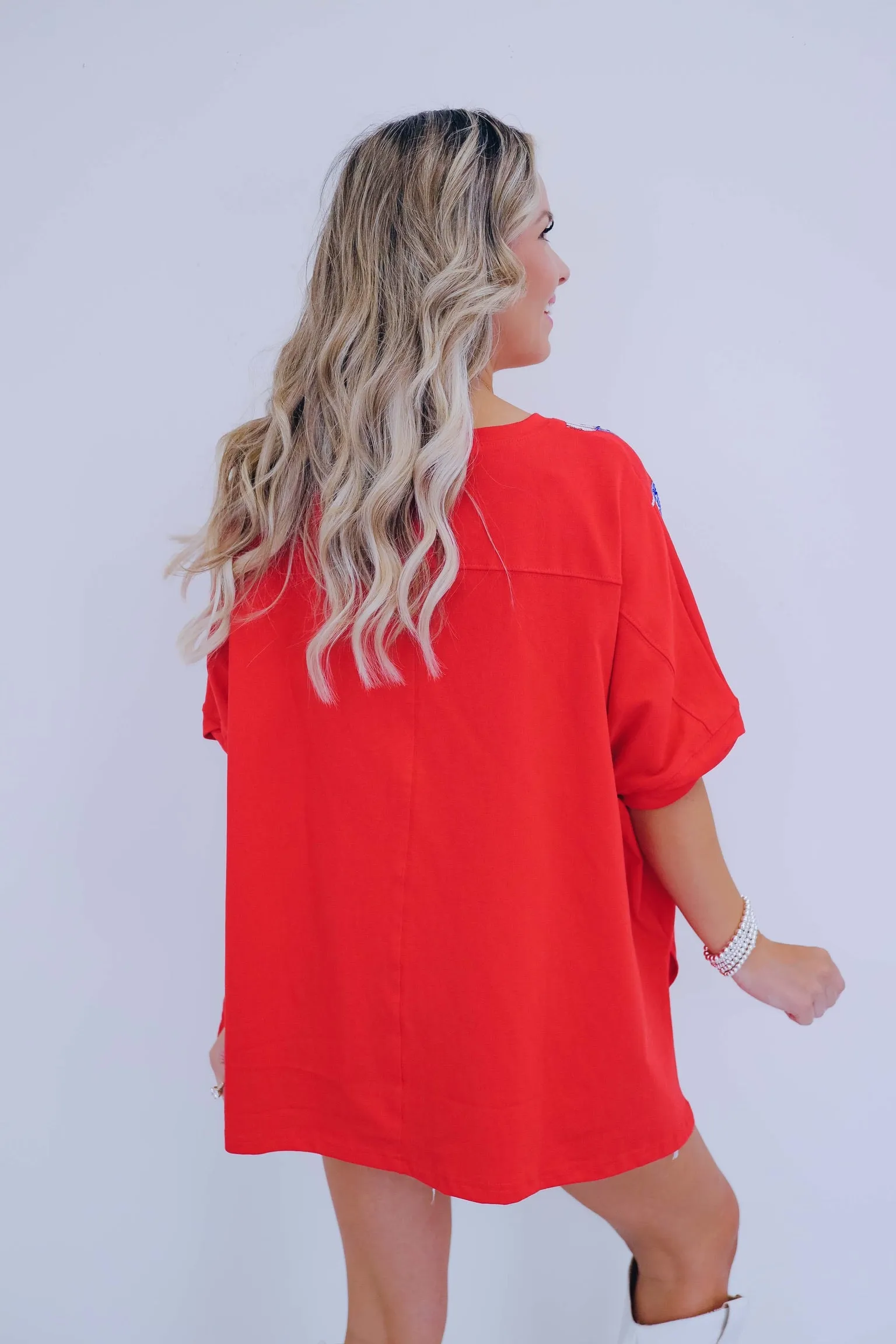 Flag Banner Sequin Patch Oversized Top - 2 Colors