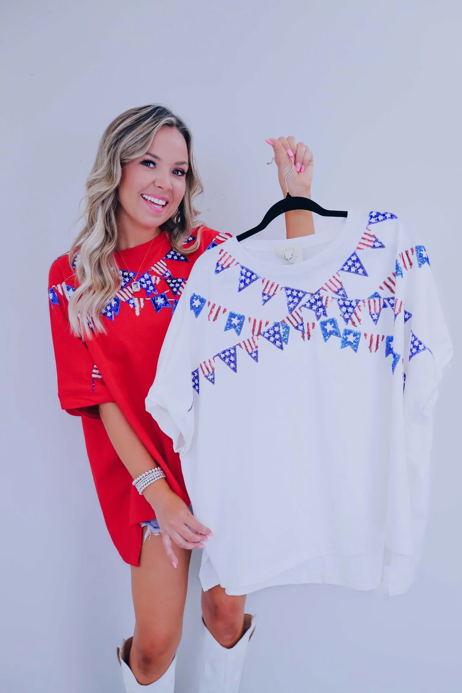 Flag Banner Sequin Patch Oversized Top - 2 Colors