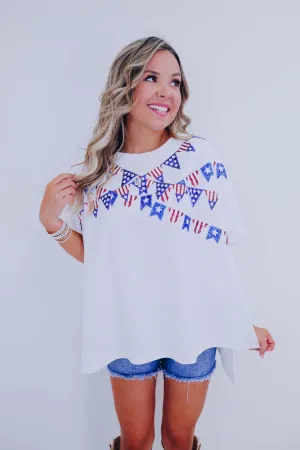 Flag Banner Sequin Patch Oversized Top - 2 Colors