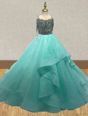 Floor-length Mint Pageant Gown with Glitz Beaded Bodice