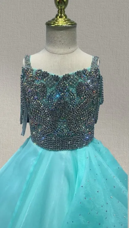 Floor-length Mint Pageant Gown with Glitz Beaded Bodice