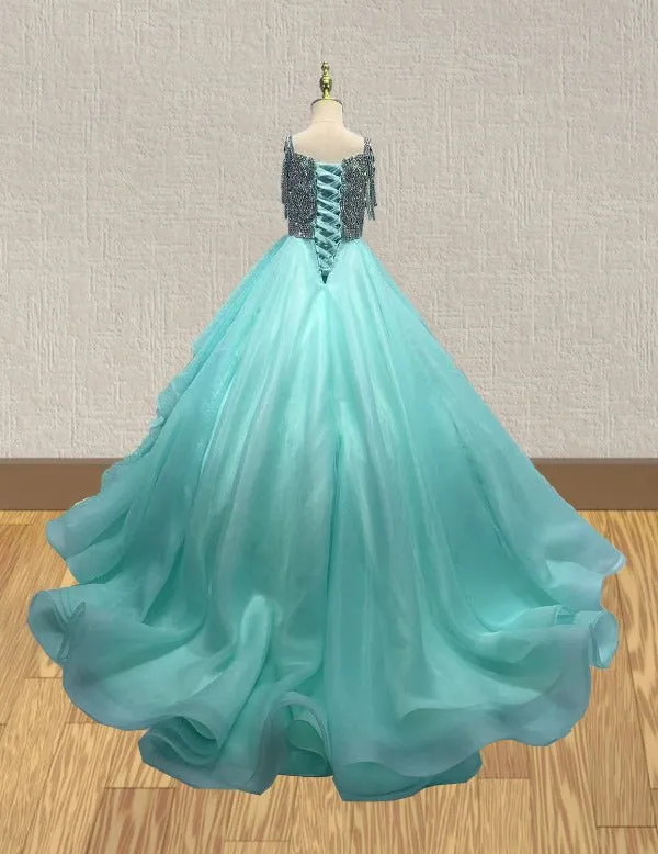 Floor-length Mint Pageant Gown with Glitz Beaded Bodice
