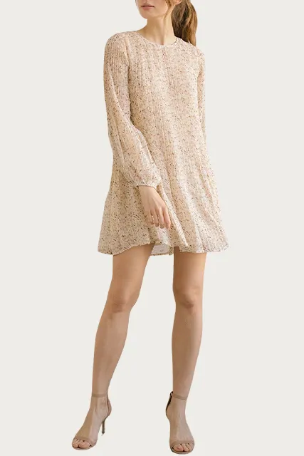FLORAL-PRINT CHIFFON TUNIC MINI DRESS