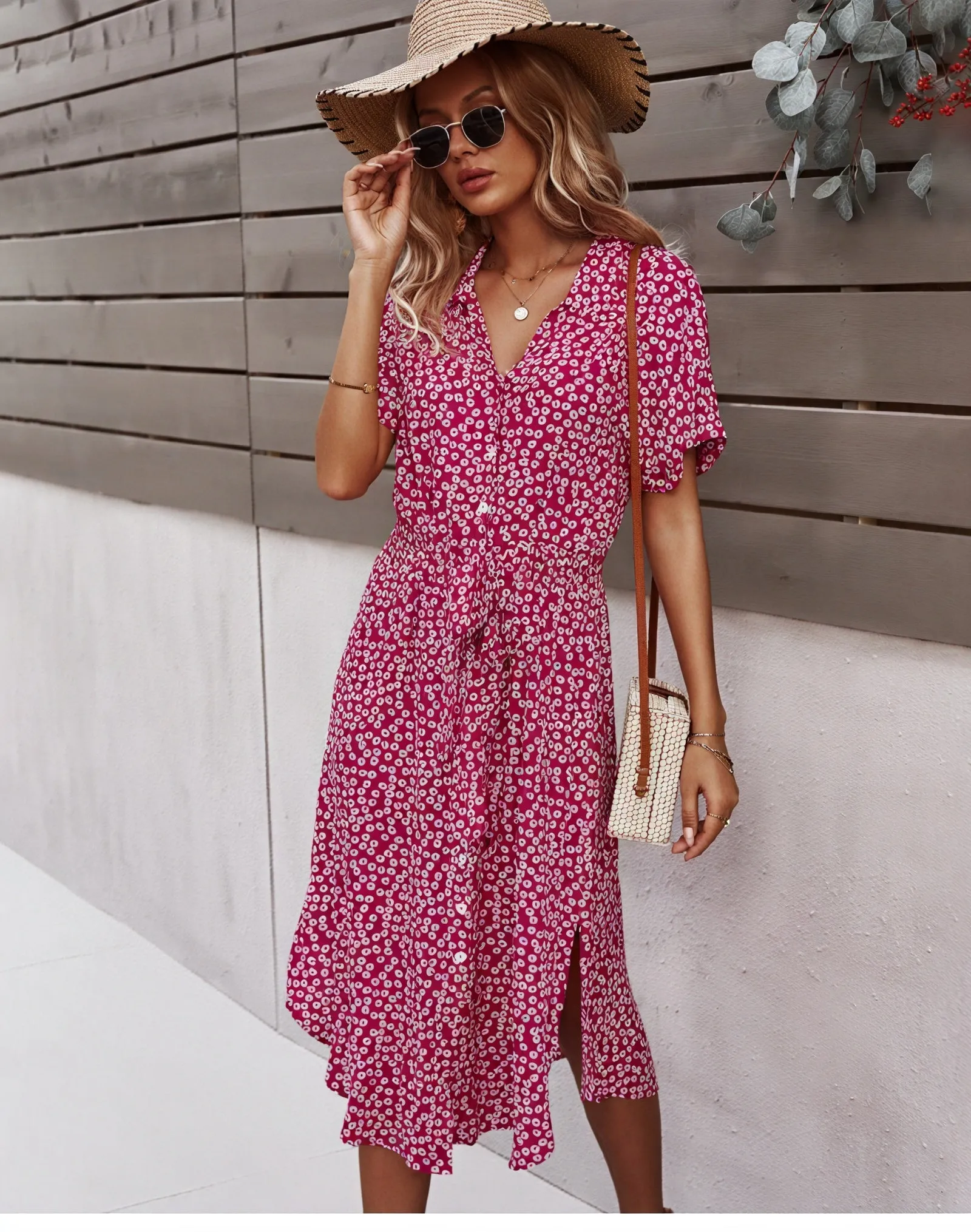 Floral Print Midi Dress with Tie Waist Detail
