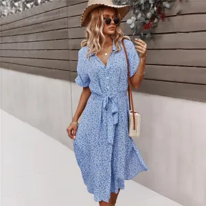 Floral Print Midi Dress with Tie Waist Detail