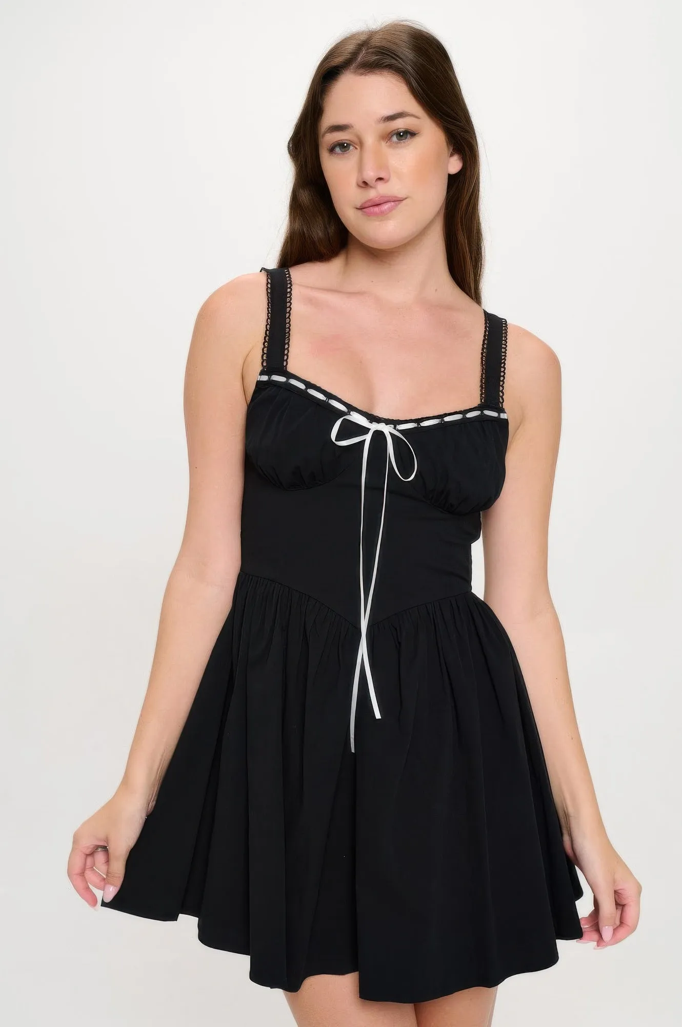 Front Ribbon Tie Bustier Dress