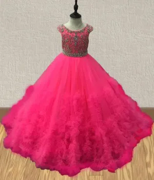 Fuchsia Beaded Bodice Little Girls Gorgeous Evening Gown