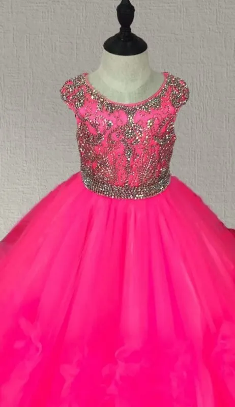 Fuchsia Beaded Bodice Little Girls Gorgeous Evening Gown