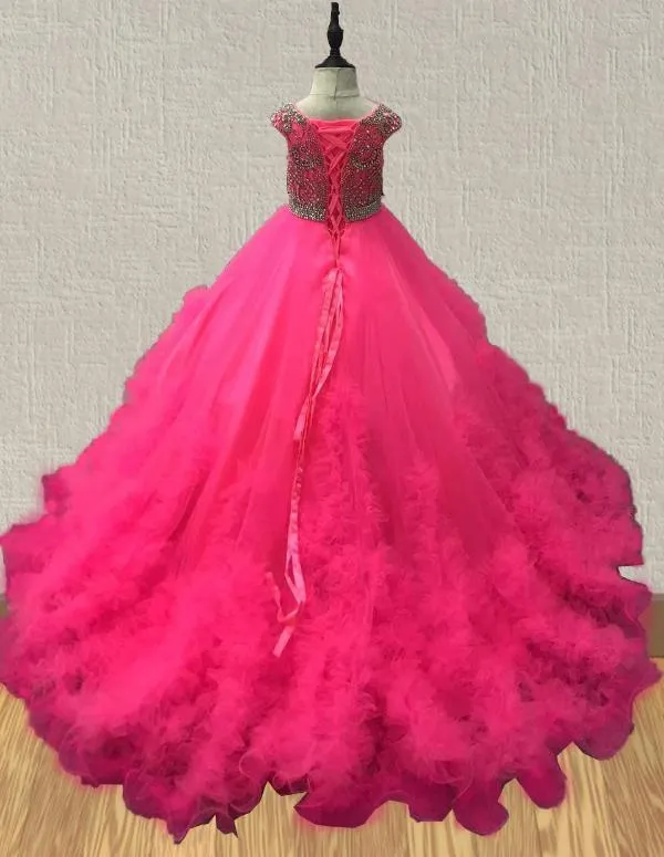 Fuchsia Beaded Bodice Little Girls Gorgeous Evening Gown