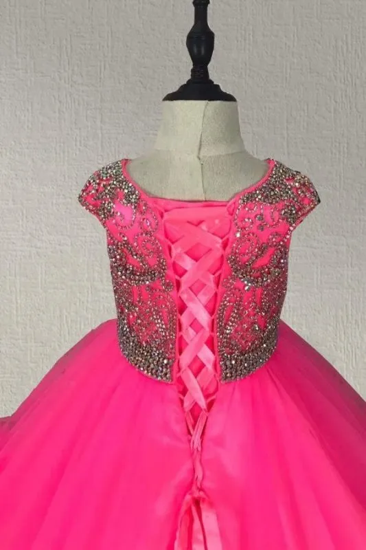 Fuchsia Beaded Bodice Little Girls Gorgeous Evening Gown