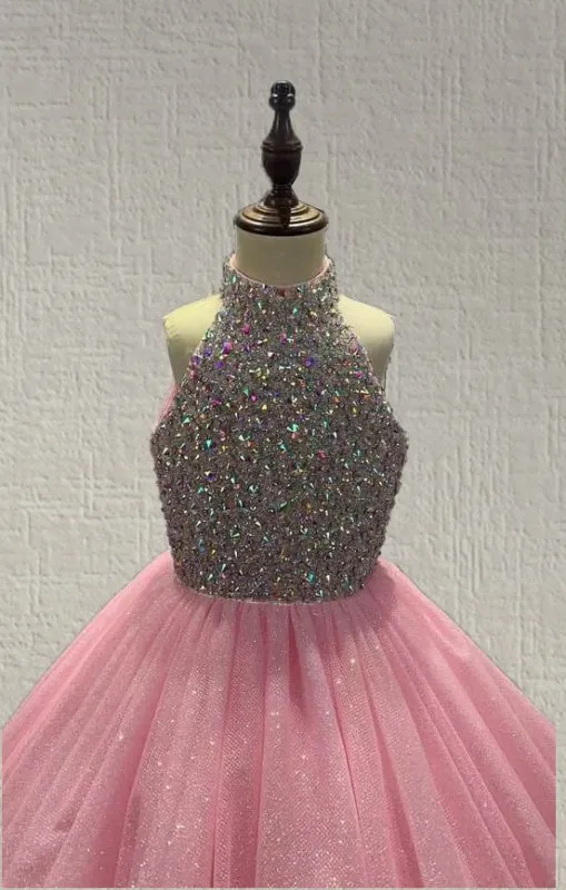 Gorgeous Pink Youth Formal Dress with Sparkly Bodice
