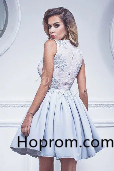 Gray V Neck A Line Homecoming Dress, Appliques Homecoming Dress