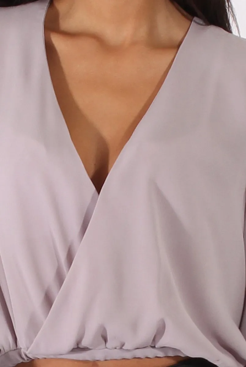Grey Wrap Front Dip Hem Shirt - Kamlyn