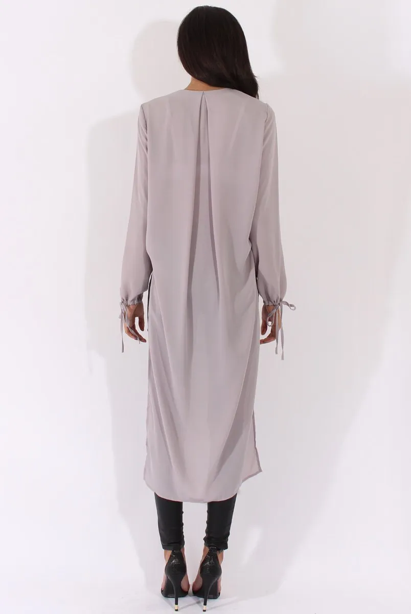 Grey Wrap Front Dip Hem Shirt - Kamlyn
