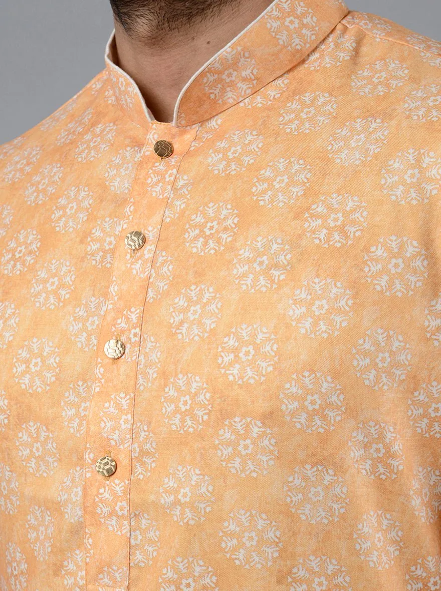 Haldi Yellow Printed Cotton Silk Blend Kurta | The Kurta Company