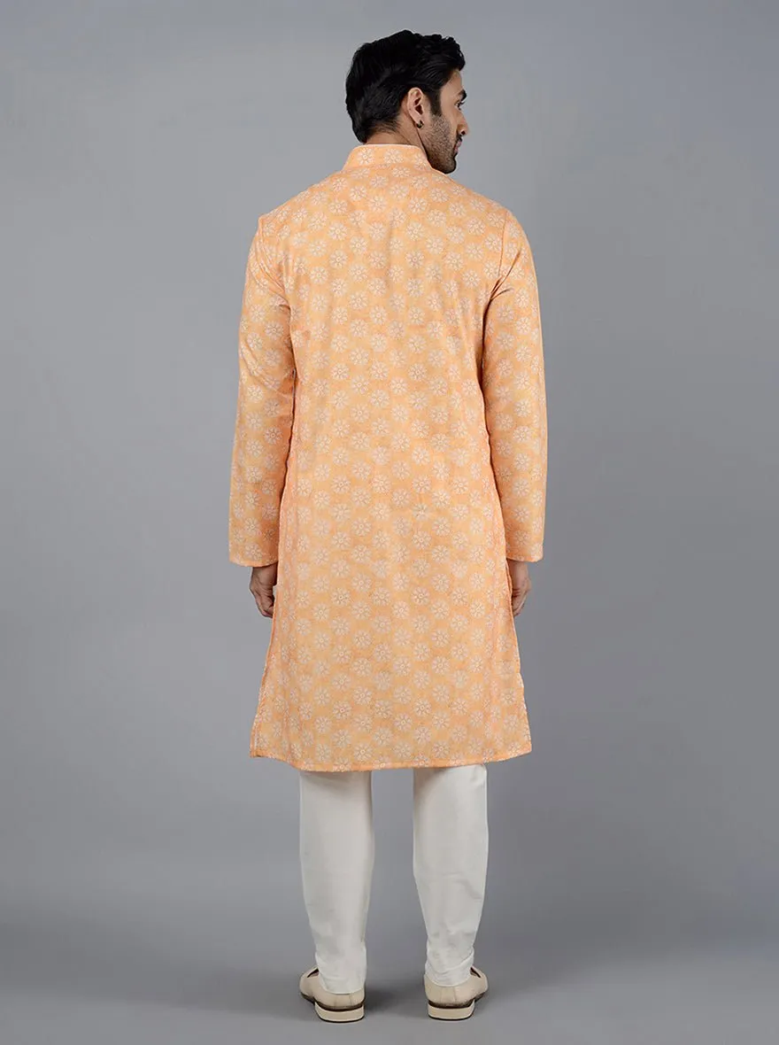 Haldi Yellow Printed Cotton Silk Blend Kurta | The Kurta Company