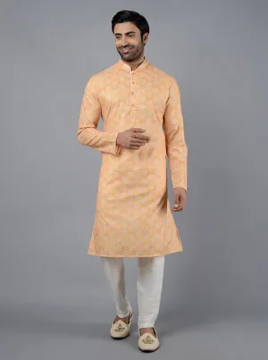 Haldi Yellow Printed Cotton Silk Blend Kurta | The Kurta Company