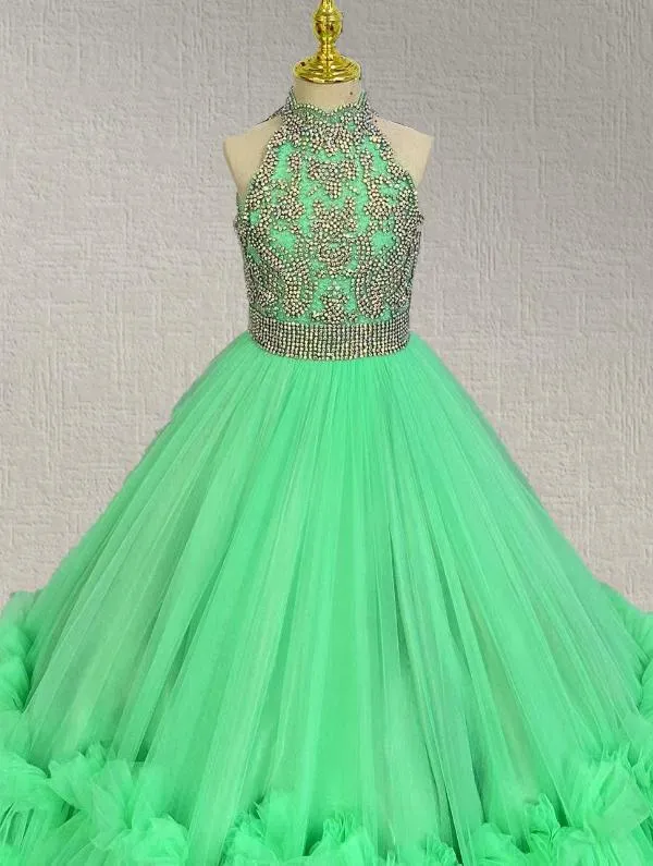 Halter Beaded Bodice Stunning Prom Couture for Kids