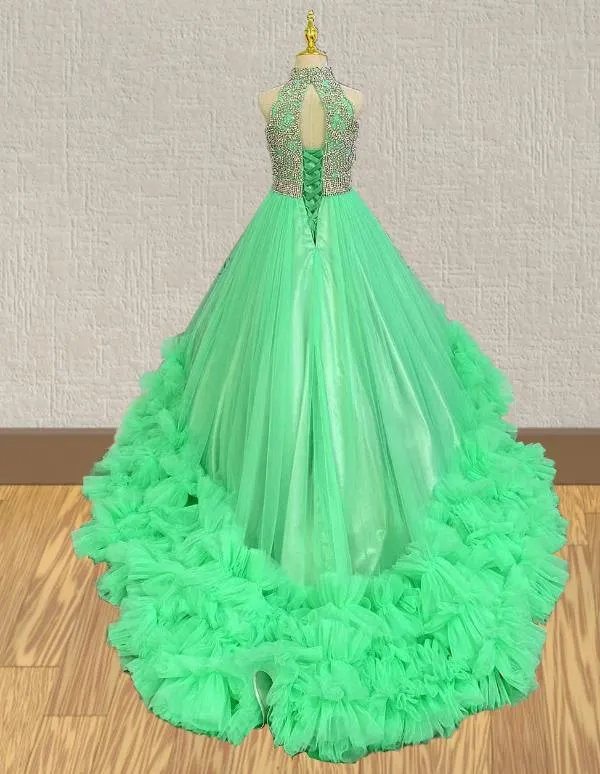 Halter Beaded Bodice Stunning Prom Couture for Kids