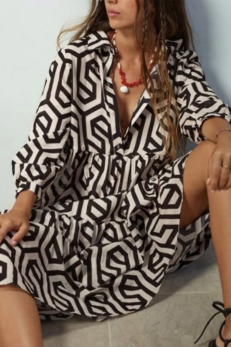 HBR1233 Geometric Shirt Dress Top