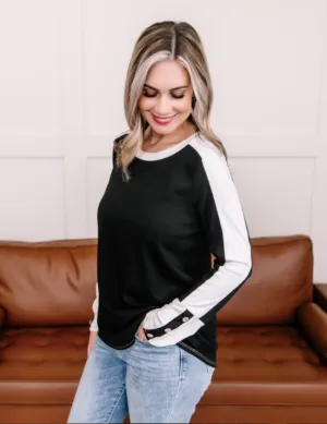 HEART ON YOUR SLEEVE BLACK & WHITE TOP- in store