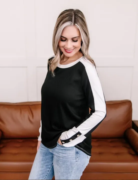 HEART ON YOUR SLEEVE BLACK & WHITE TOP- in store