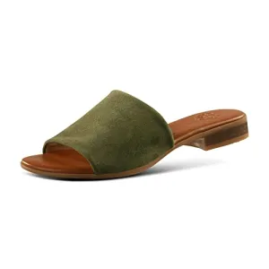 JATAREA Women’s Slip-On Leather Flat Sandals with Round Open Toe | Classic and Trendy Slippers - CAVERY FOREST GREEN 8