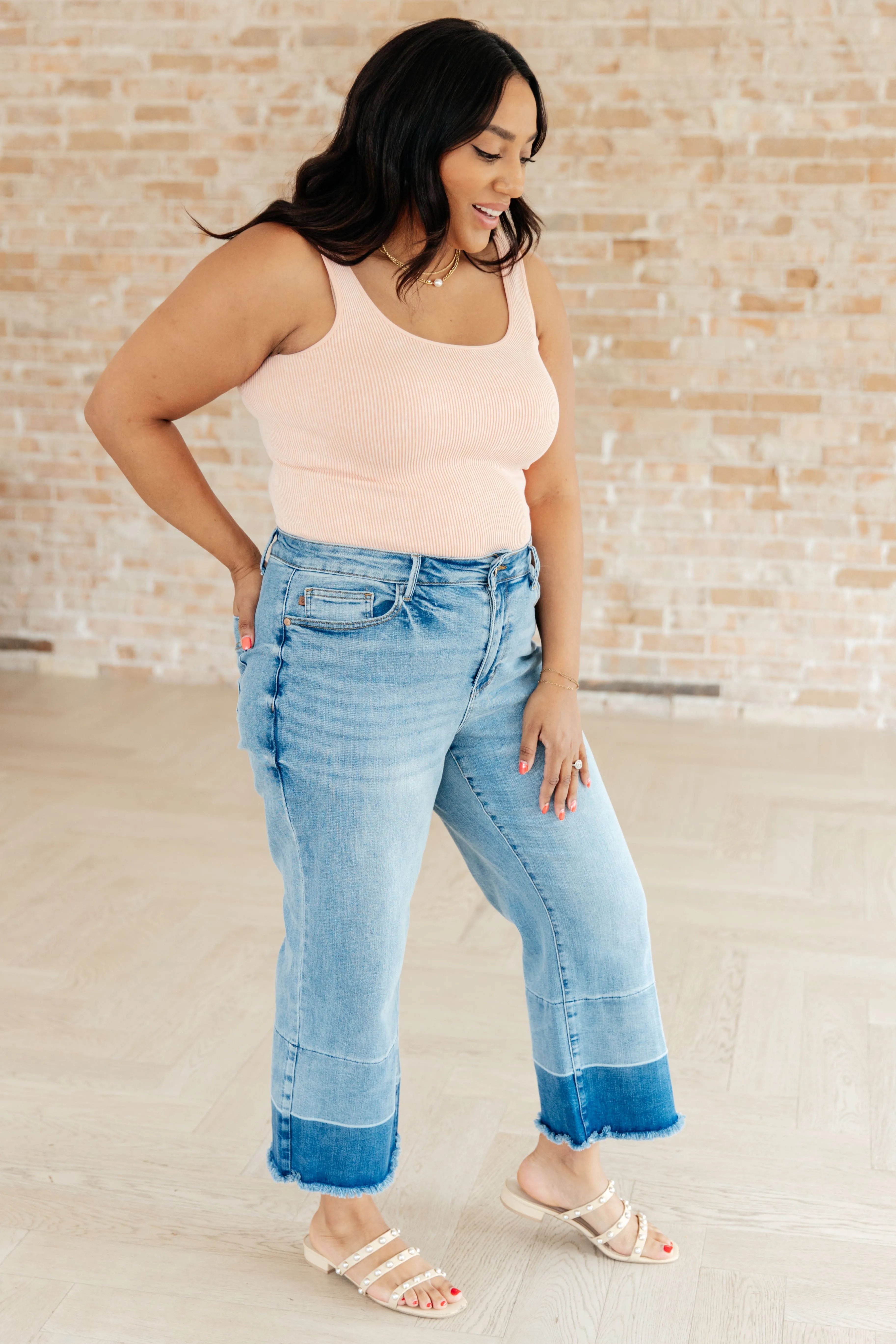 Judy Blue High-Rise Wide Leg Crop Jeans with Released Hem in Medium Wash