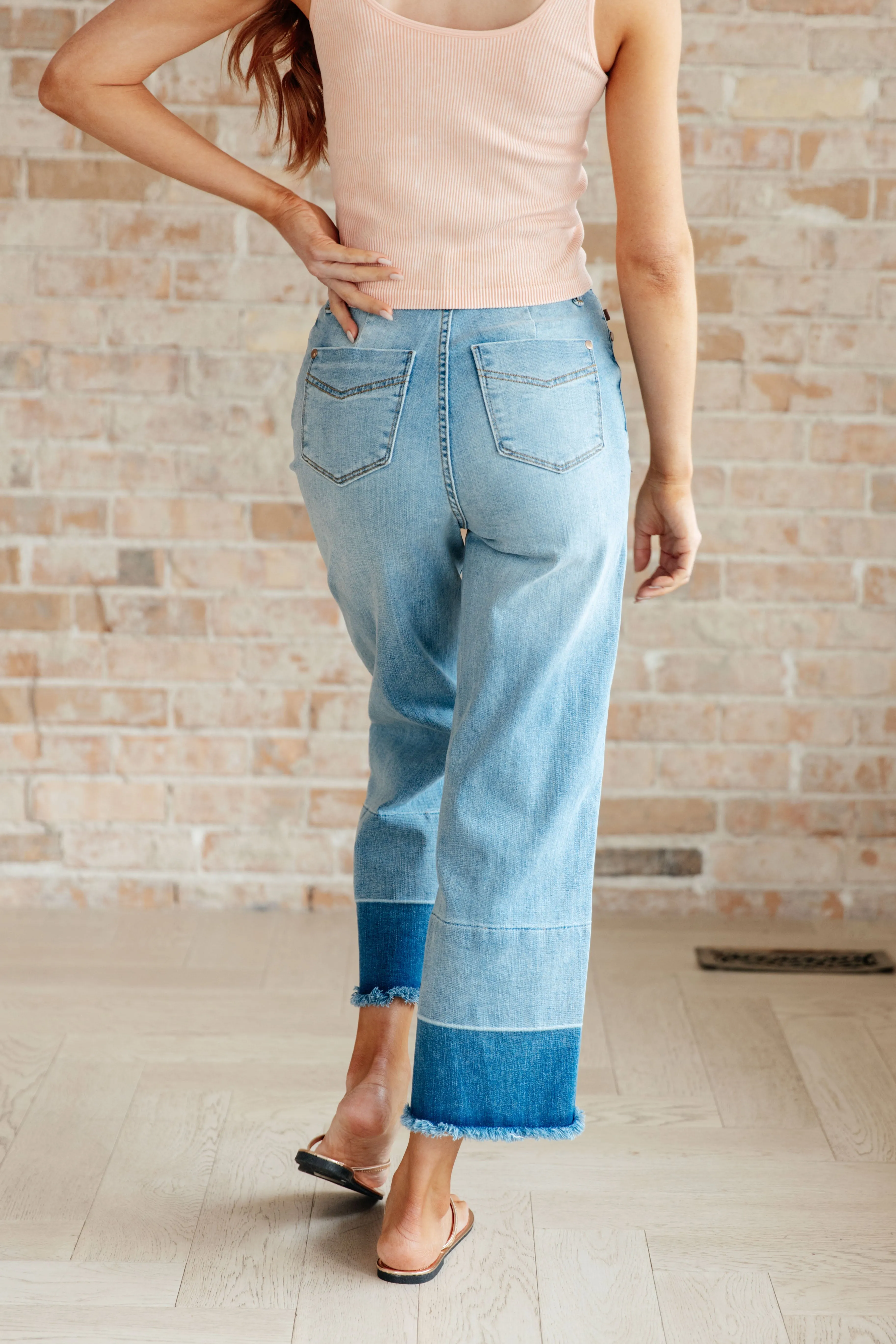 Judy Blue High-Rise Wide Leg Crop Jeans with Released Hem in Medium Wash
