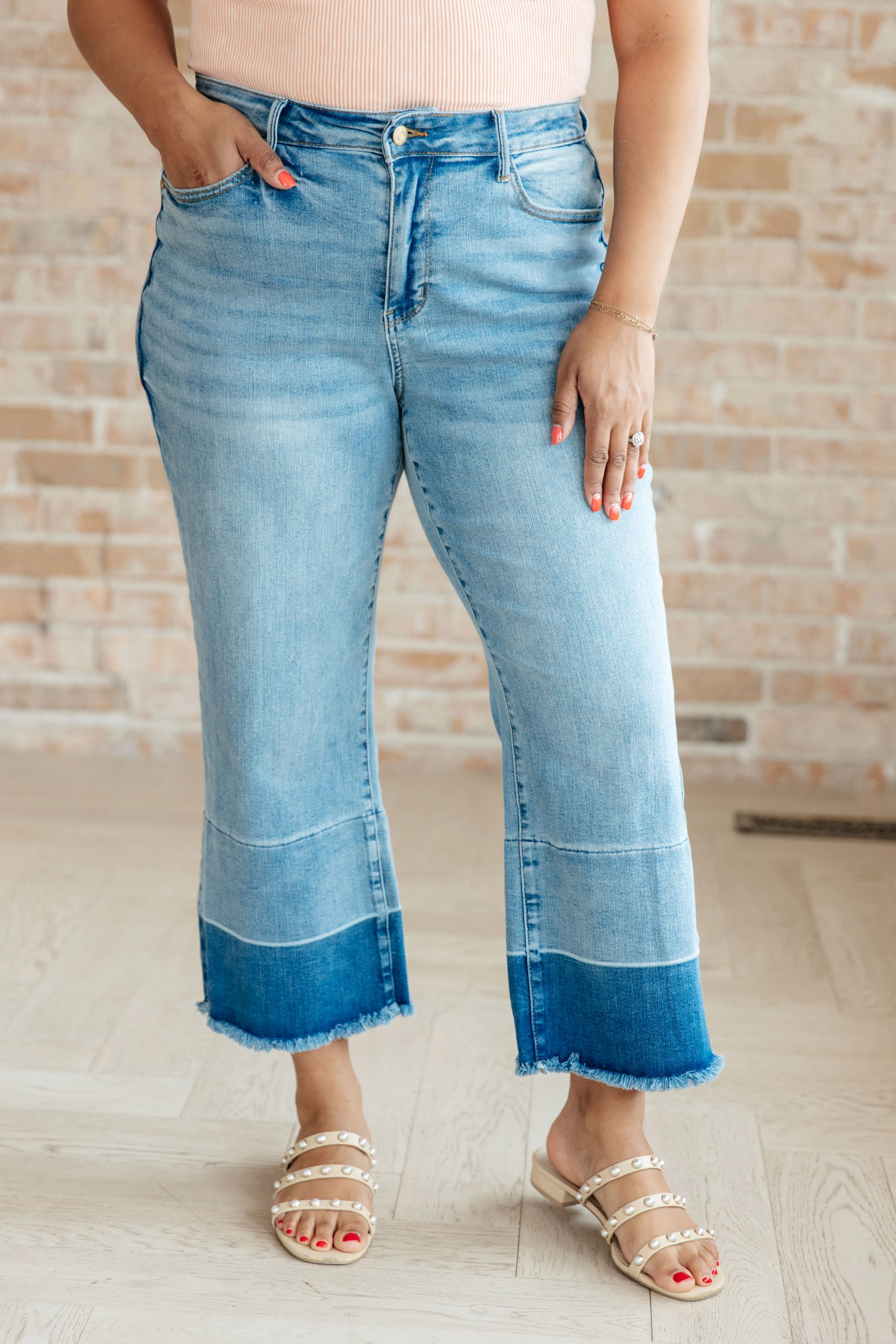 Judy Blue High-Rise Wide Leg Crop Jeans with Released Hem in Medium Wash