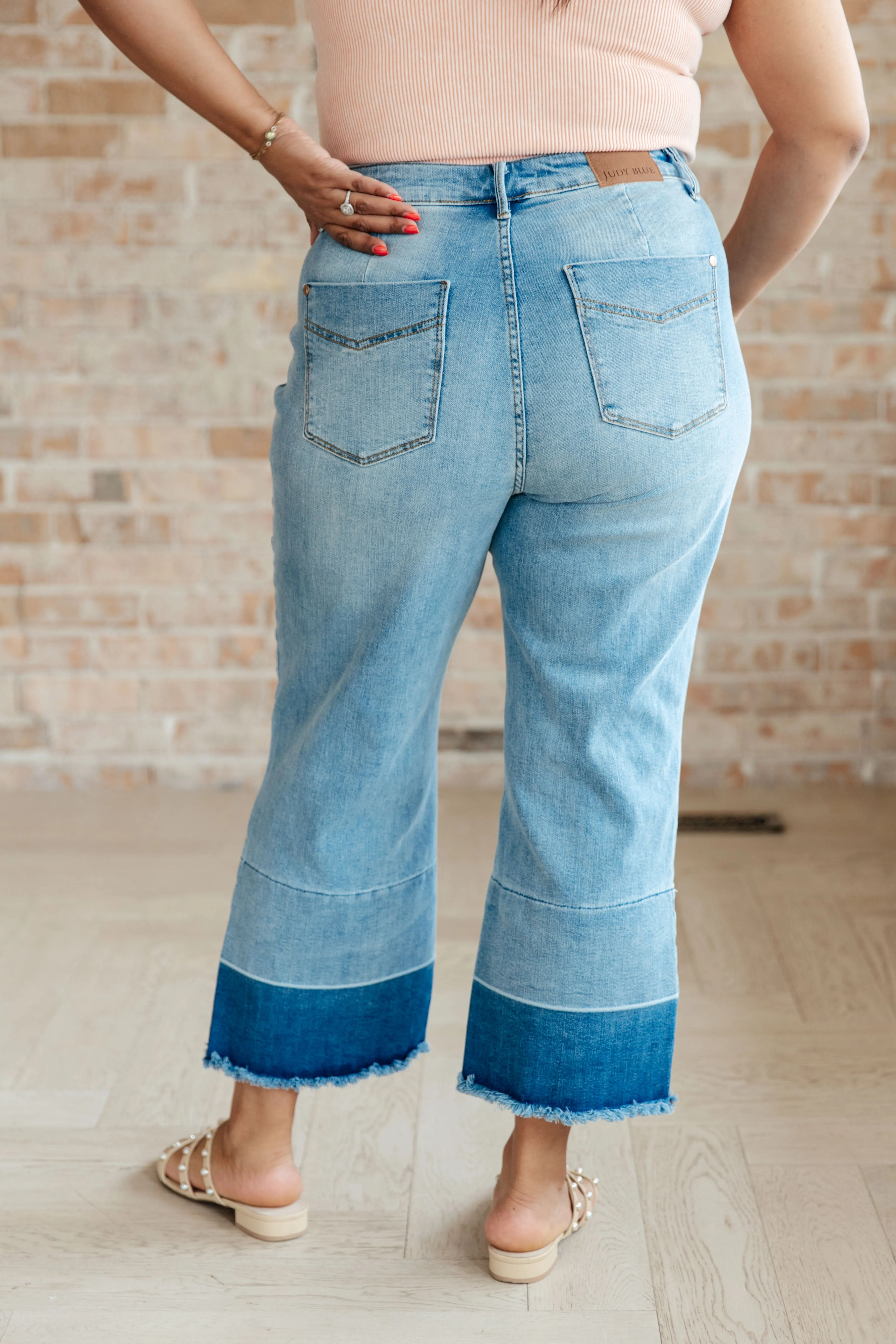 Judy Blue High-Rise Wide Leg Crop Jeans with Released Hem in Medium Wash