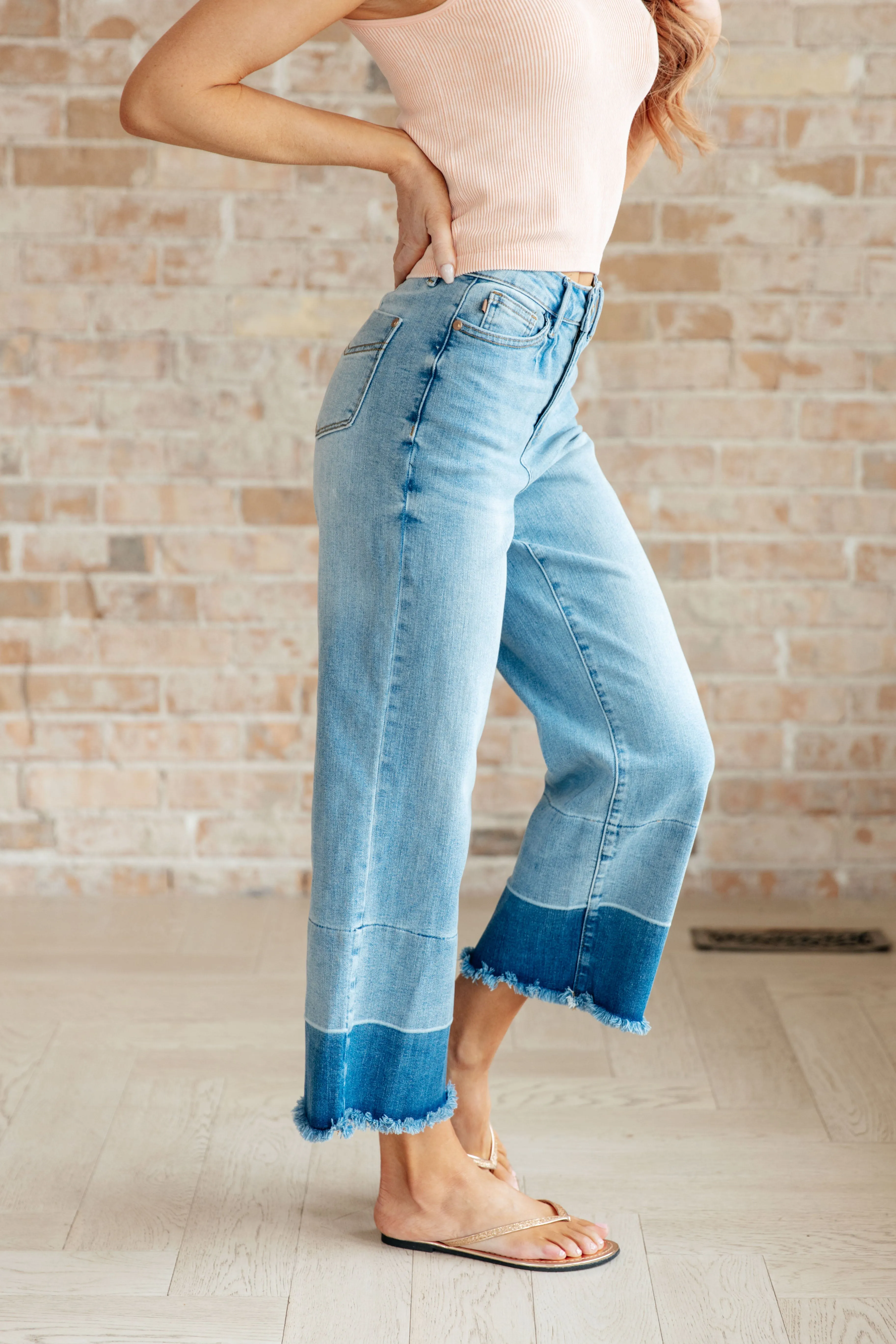 Judy Blue High-Rise Wide Leg Crop Jeans with Released Hem in Medium Wash