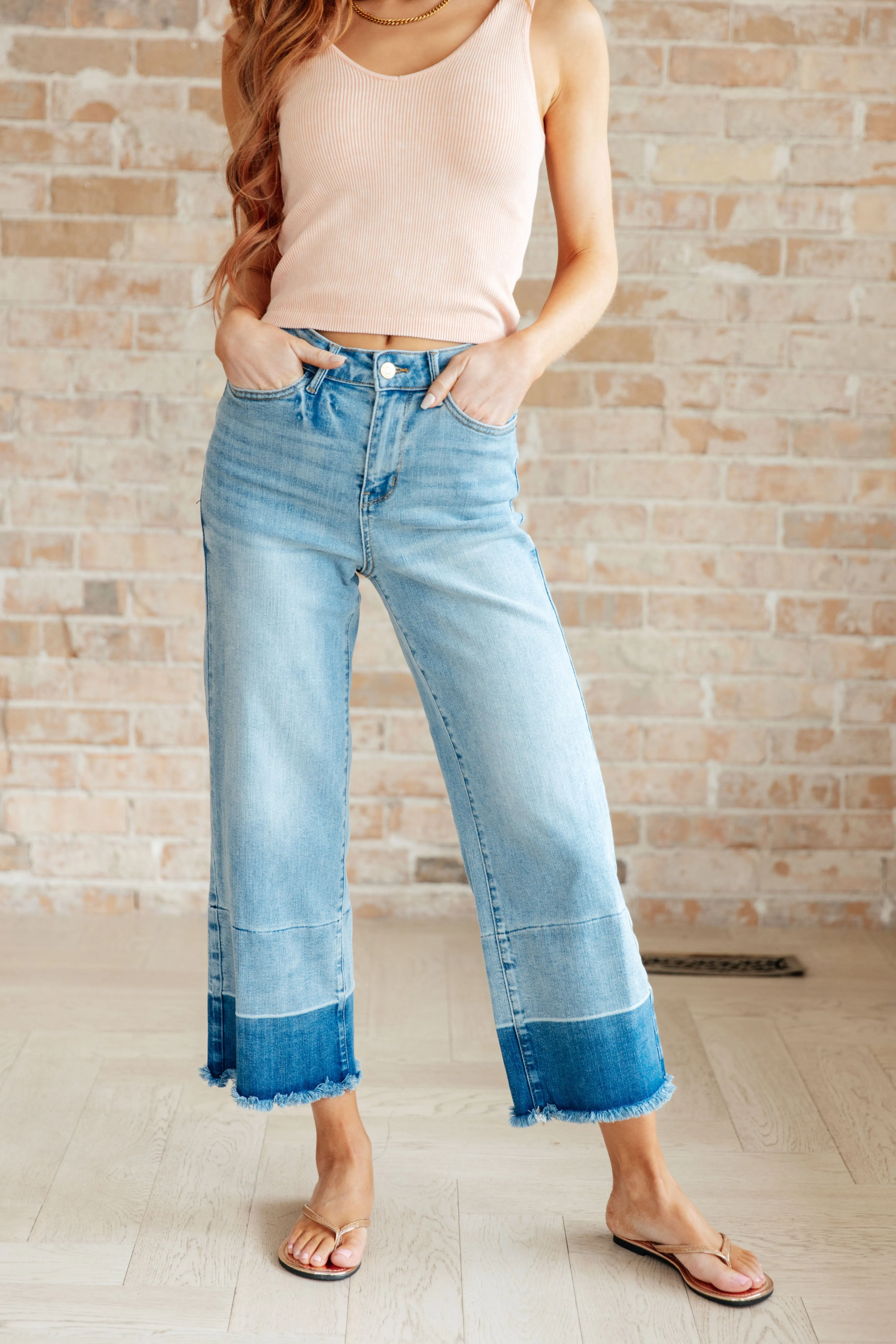 Judy Blue High-Rise Wide Leg Crop Jeans with Released Hem in Medium Wash