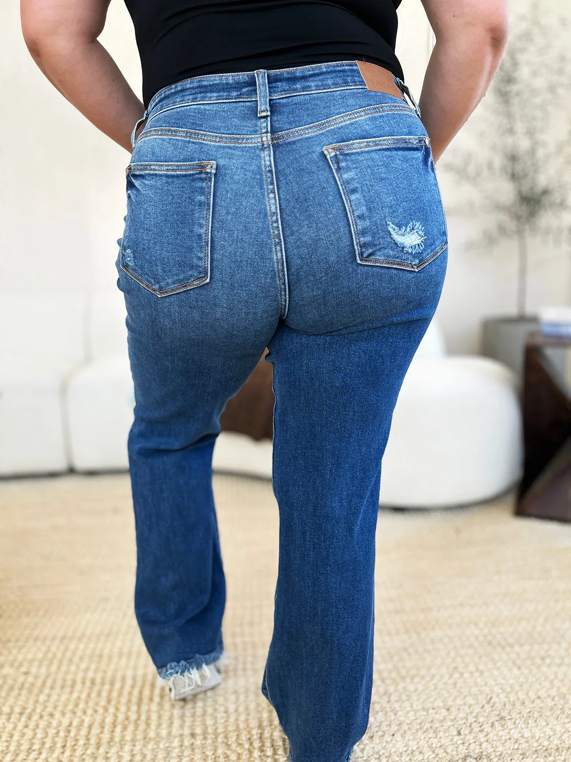 Judy Blue Mid Rise Distressed Raw Hem Jeans - Online Exclusive