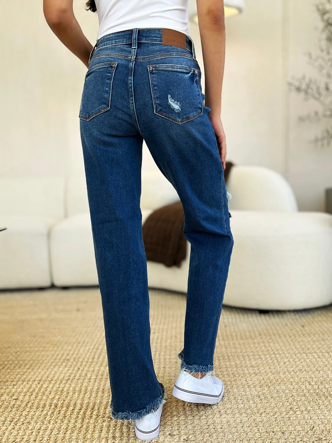 Judy Blue Mid Rise Distressed Raw Hem Jeans - Online Exclusive