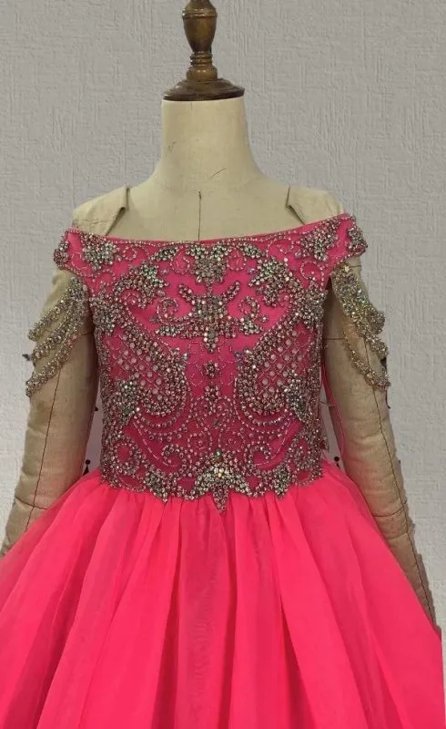 Junior Miss Fuchsia Pageant Dress with Glitz Bodice