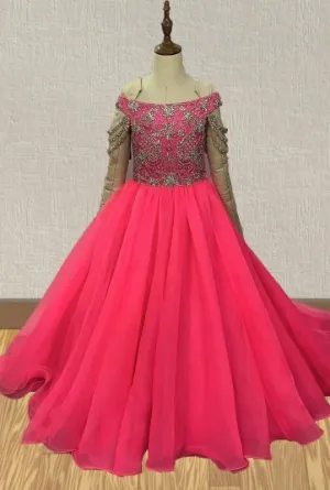 Junior Miss Fuchsia Pageant Dress with Glitz Bodice
